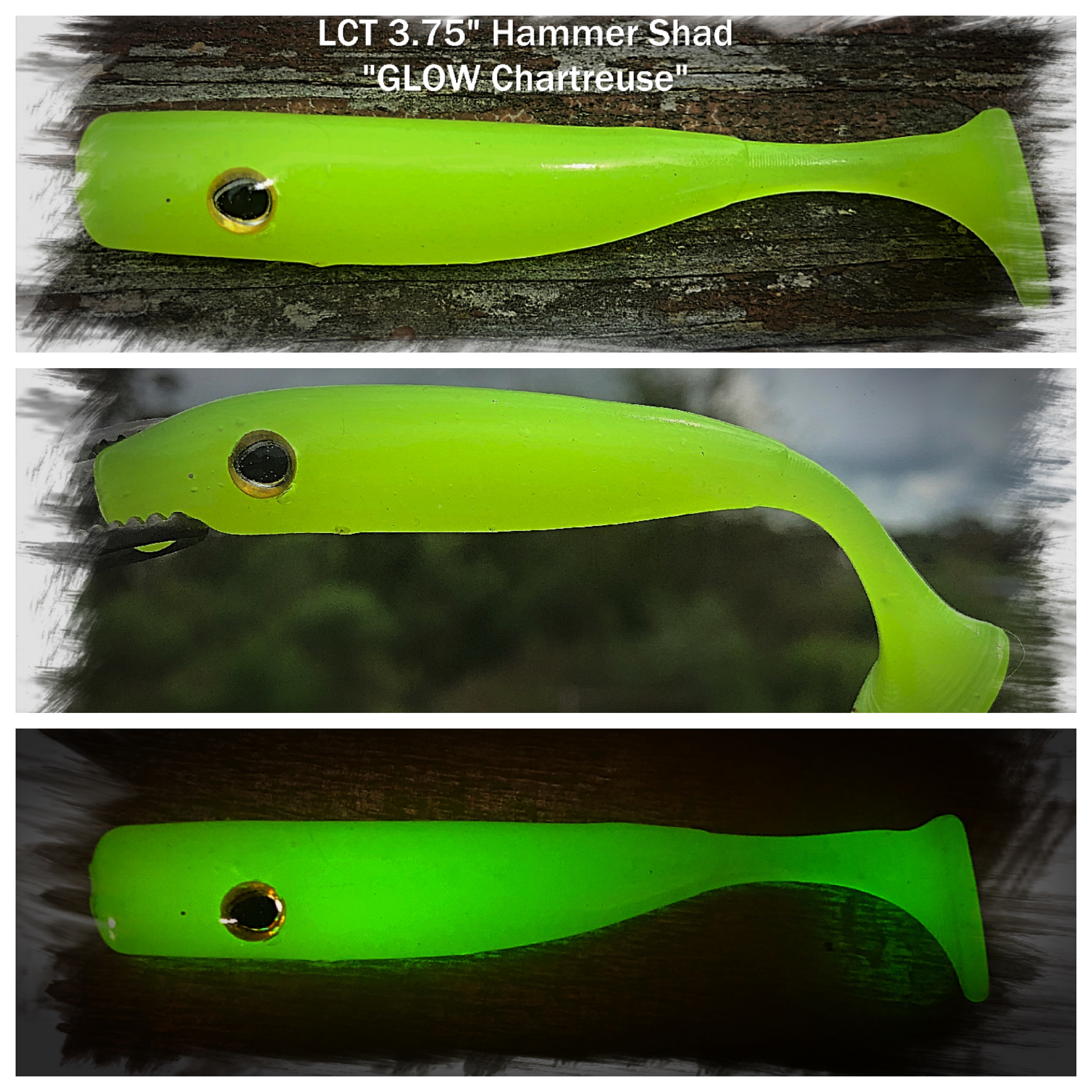 LCT 3.75 Hammer Shad (5 Pack) GLOW Chartreuse
