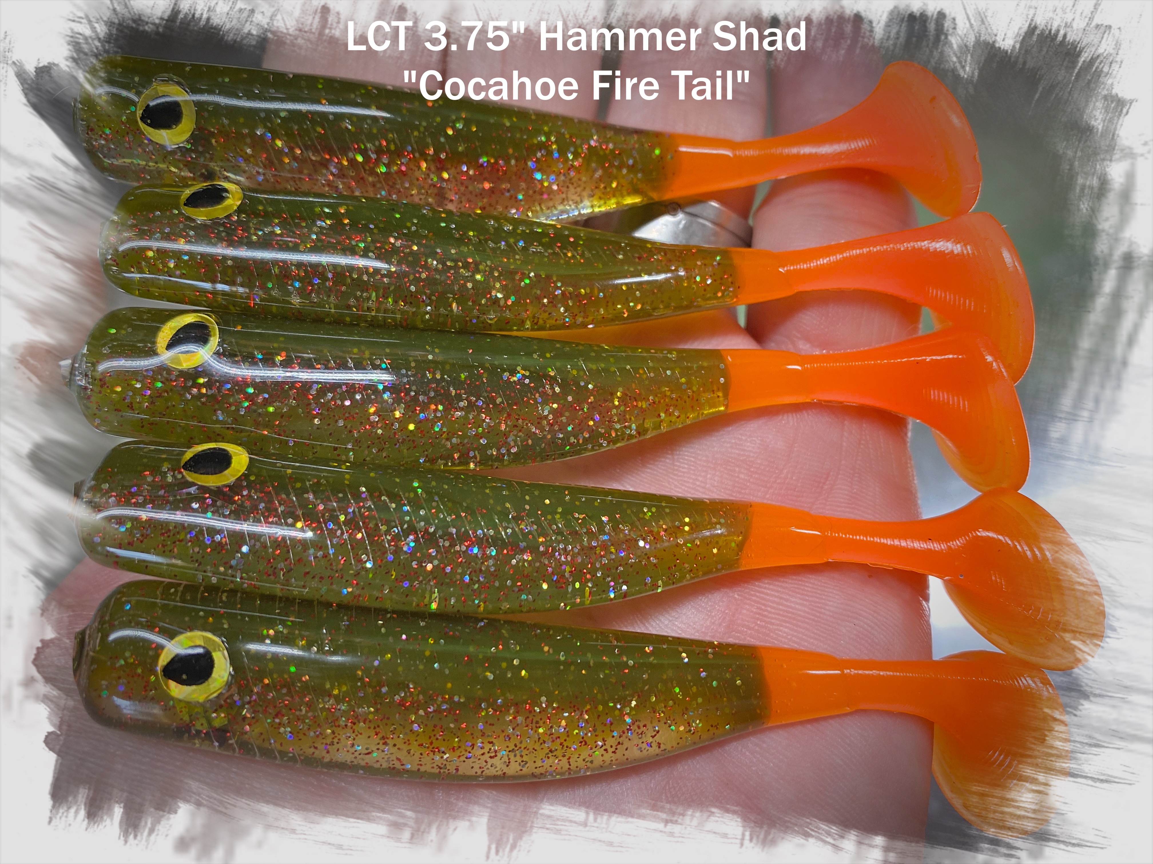 LCT 3.75″ Hammer Shad (5 Pack) Cocahoe Fire Tail – Legacy Custom Tackle
