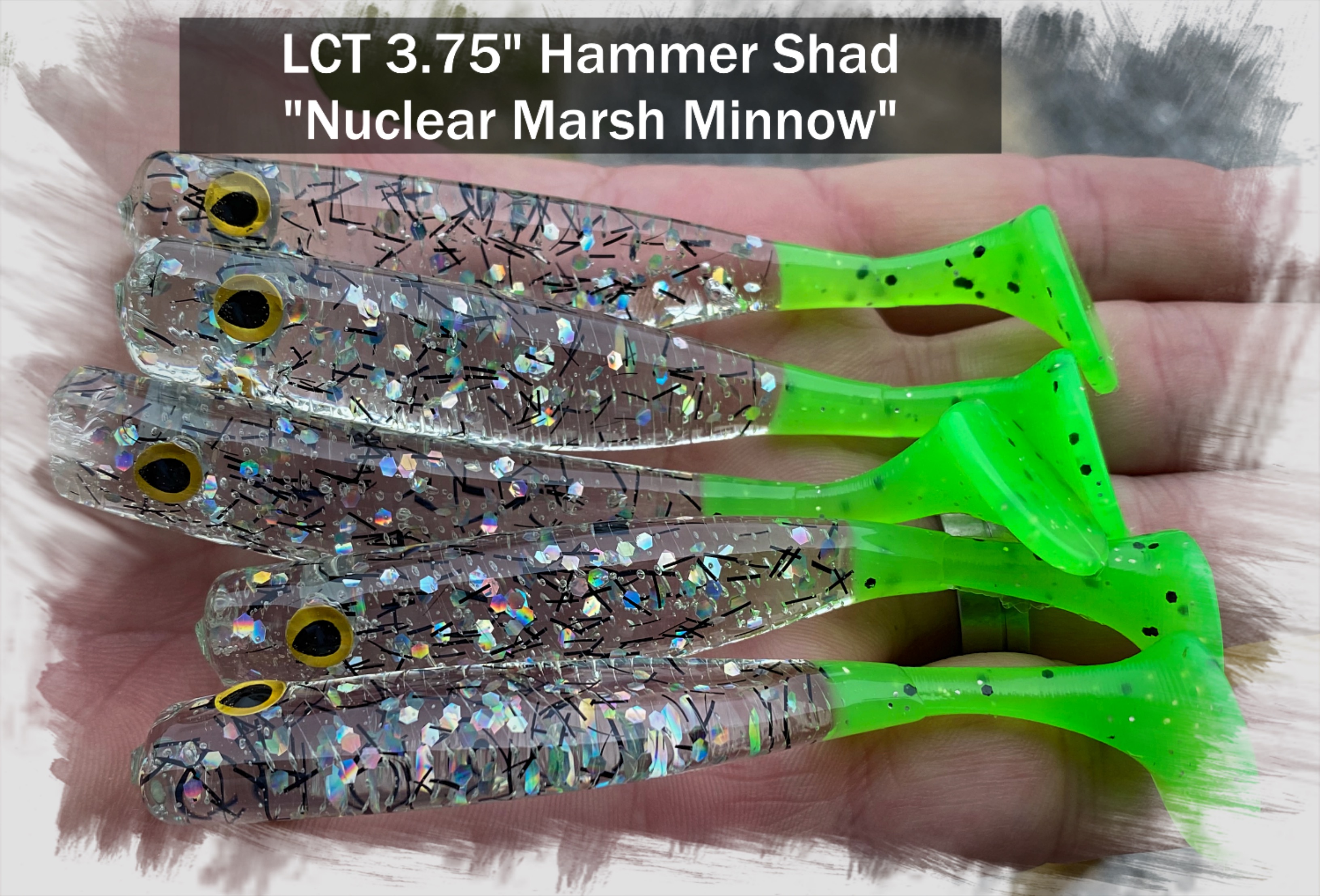 LCT 3.75″ Hammer Shad (5 Pack) Nuclear Marsh Minnow – Legacy Custom Tackle